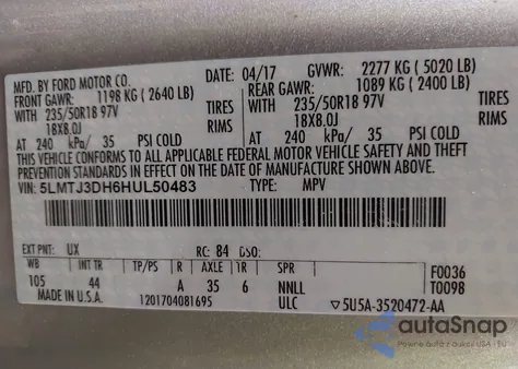 2017 Lincoln Mkc Reserve из США, поврежденный, VIN 5LMTJ3DH6HUL50483